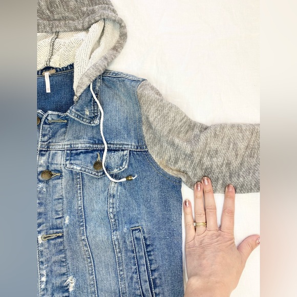 Free People Blue Hooded Distressed Denim Jean Jacket - Picture 10 of 16